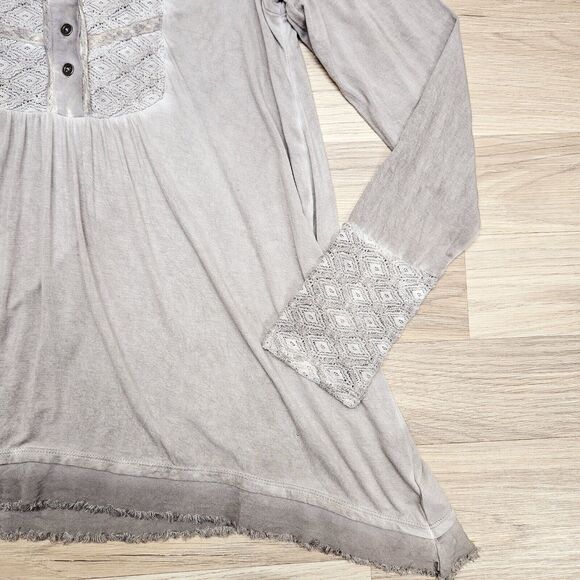 Knox Rose Womens Gray Boho Peasant Longsleeve Shirt Medium - Picture 3 of 9